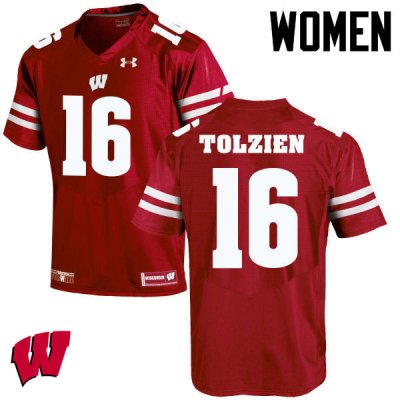 Women's Wisconsin Badgers NCAA #16 Scott Tolzien Red Authentic Under Armour Stitched College Football Jersey KN31I83DA